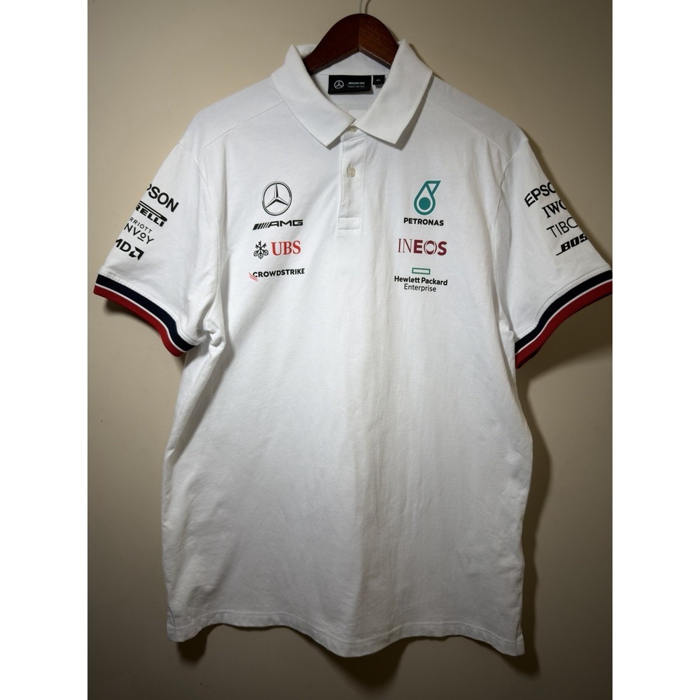 Mercedes Benz AMG Tommy Hilfiger F1 Polo Shirt Racing Men's Size XL White Top